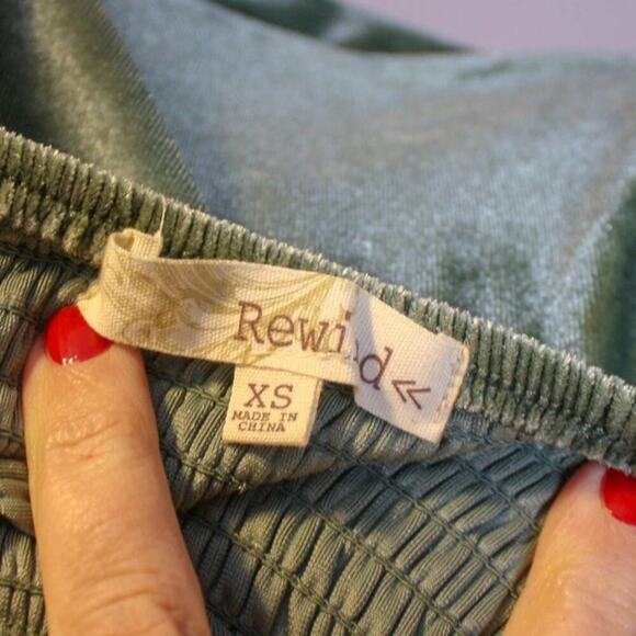 Rewind Sage Green Velvet Mini Dress Empire Waist Pixie Forest Fairy XS - Picture 3 of 4